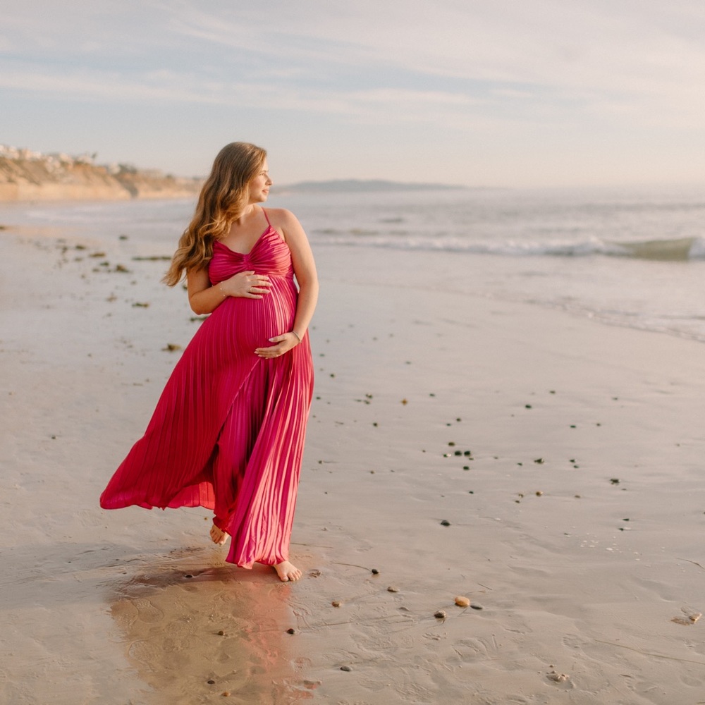 PinkBlush Magenta Satin Pleated Cutout Maternity Gown